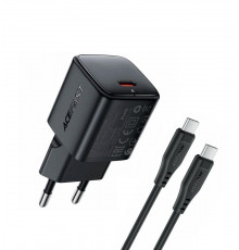 Мережевий зарядний пристрій з кабелем ACEFAST A117 PD20W mini GaN fast charger set(P16),black  Black (6974316286509)