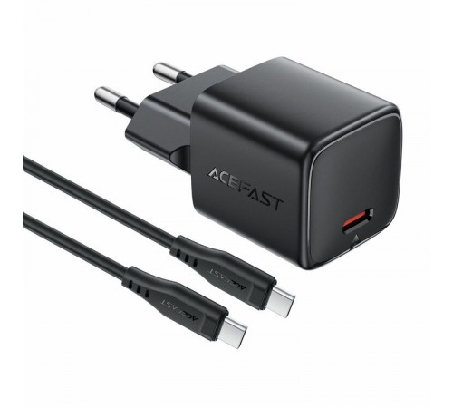 Мережевий зарядний пристрій з кабелем ACEFAST A117 PD20W mini GaN fast charger set(P16),black  Black (6974316286509)