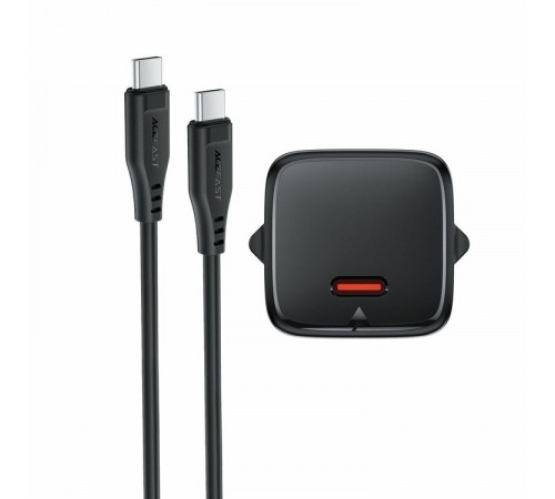Мережевий зарядний пристрій з кабелем ACEFAST A117 PD20W mini GaN fast charger set(P16),black  Black (6974316286509)
