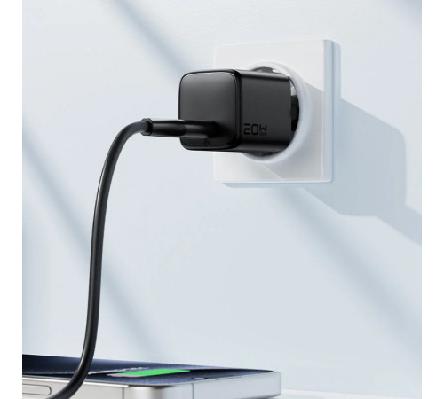 Мережевий зарядний пристрій з кабелем ACEFAST A117 PD20W mini GaN fast charger set(P16),black  Black (6974316286509)