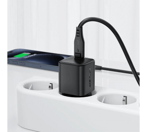 Мережевий зарядний пристрій з кабелем ACEFAST A117 PD20W mini GaN fast charger set(P16),black  Black (6974316286509)
