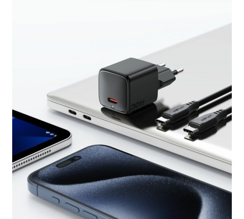 Мережевий зарядний пристрій з кабелем ACEFAST A117 PD20W mini GaN fast charger set(P16),black  Black (6974316286509)