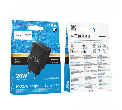 Мережевий зарядний пристрій HOCO CS93A Leader single port PD20W charger Black (6942007671064)