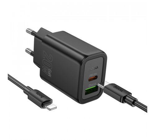 Мережевий зарядний пристрій з кабелем HOCO N61 Gentle PD20W+QC3.0 charger set(C to iP) Black (6942007644259)