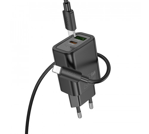 Мережевий зарядний пристрій з кабелем HOCO N61 Gentle PD20W+QC3.0 charger set(C to iP) Black (6942007644259)