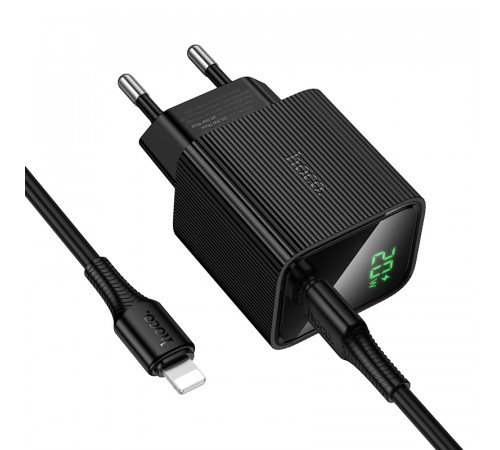 Мережевий зарядний пристрій з кабелем HOCO CS82A Excellent single port PD20W charger with digital display set(C to iP) Black (6942007664509)