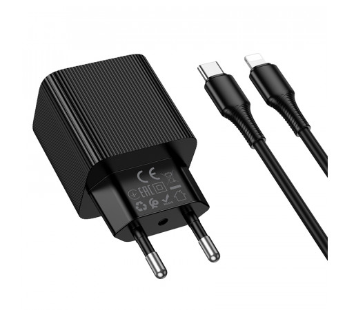 Мережевий зарядний пристрій з кабелем HOCO CS82A Excellent single port PD20W charger with digital display set(C to iP) Black (6942007664509)