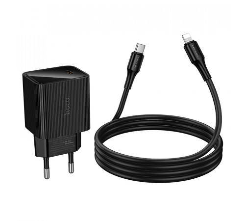 Мережевий зарядний пристрій з кабелем HOCO CS82A Excellent single port PD20W charger with digital display set(C to iP) Black (6942007664509)