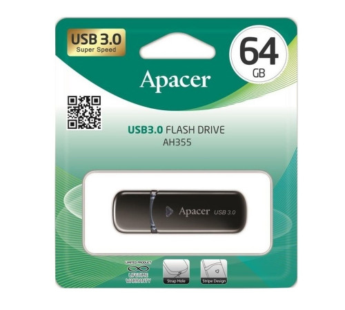 Флеш-накопичувач Apacer USB 3.2 Gen 1 AH355 64Gb Black (AP64GAH355B-1)