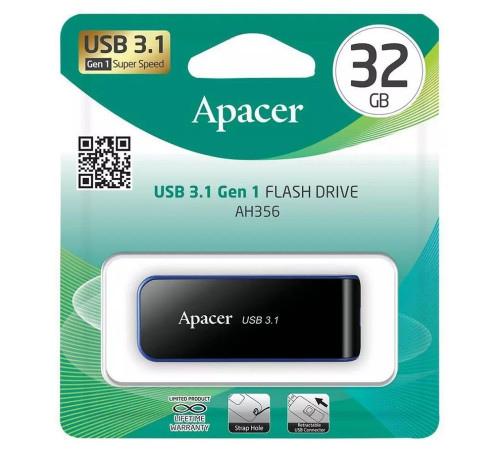 Флеш-накопичувач Apacer USB 3.2 Gen 1 AH356  32GB Black (AP32GAH356B-1)