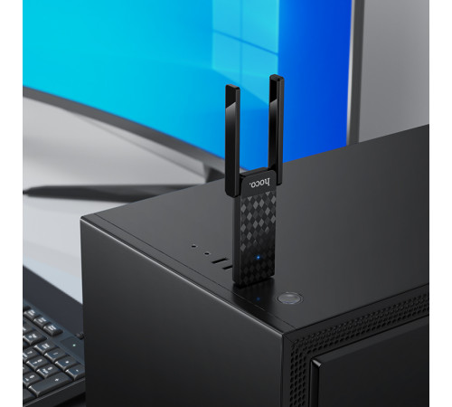 Антена Wi-Fi HOCO HI34 WiFi6 USB external dual antenna wireless network card Black (6942007659680)