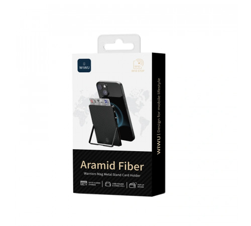 Картхолдер WIWU Warriors Carbon Magsafe Metal Stand Card Holder MW-007 Black (6977703654622)