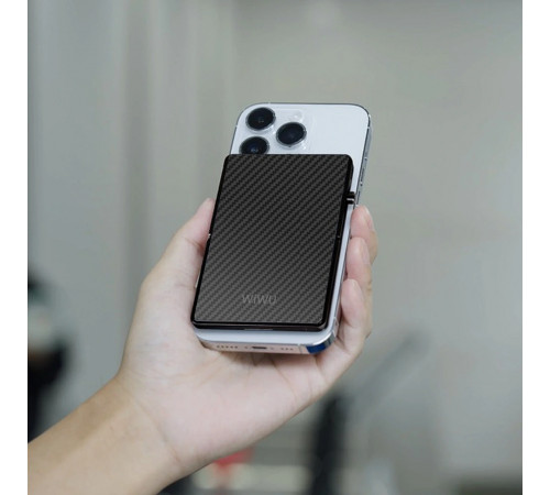 Картхолдер WIWU Warriors Carbon Magsafe Metal Stand Card Holder MW-007 Black (6977703654622)
