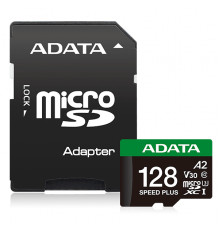Карта пам'яті microSDXC (UHS-1 U3) A-DATA SPEED PLUS 128Gb Class 10 V30 A2 (R-180Mb/s W160Mb/s) (adapter SD) (UD128GUI3V30A2SP-RA1)