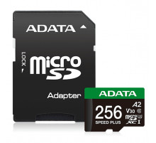 Карта пам'яті microSDXC (UHS-1 U3) A-DATA SPEED PLUS 256Gb Class 10 V30 A2 (R-180Mb/s W160Mb/s) (adapter SD) (UD256GUI3V30A2SP-RA1)