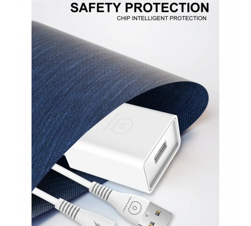 Мережевий зарядний пристрій з кабелем WUW-T82 Single USB home charger set iP (6972573336555)