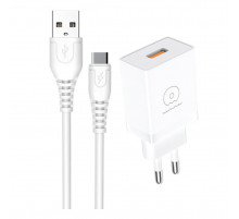 Мережевий зарядний пристрій з кабелем WUW-T66 Single USB home charger kit (6972573335084)
