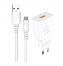Мережевий зарядний пристрій з кабелем WUW-T66 Single USB home charger kit (6972573335084)
