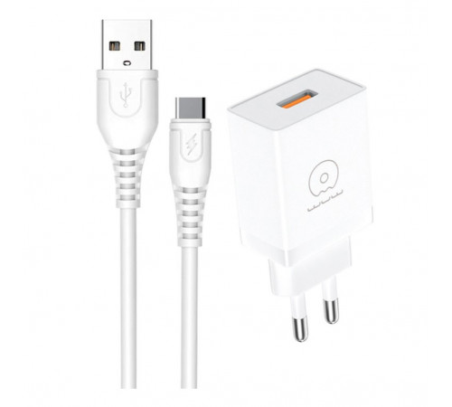 Мережевий зарядний пристрій з кабелем WUW-T66 Single USB home charger kit (6972573335084)