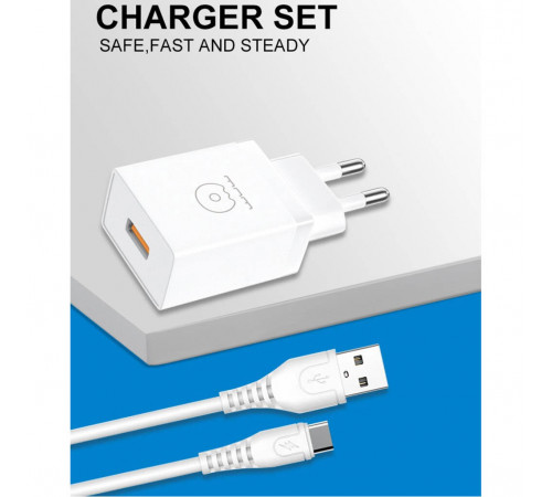Мережевий зарядний пристрій з кабелем WUW-T66 Single USB home charger kit (6972573335084)