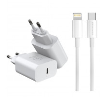 Мережевий зарядний пристрій з кабелем WUW-T81L PD 20W USB C fast charger +USB C to Lightning cable kit (6972573335503)