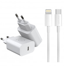 Мережевий зарядний пристрій з кабелем WUW-T81L PD 20W USB C fast charger +USB C to Lightning cable kit (6972573335503)