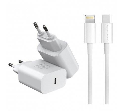 Мережевий зарядний пристрій з кабелем WUW-T81L PD 20W USB C fast charger +USB C to Lightning cable kit (6972573335503)