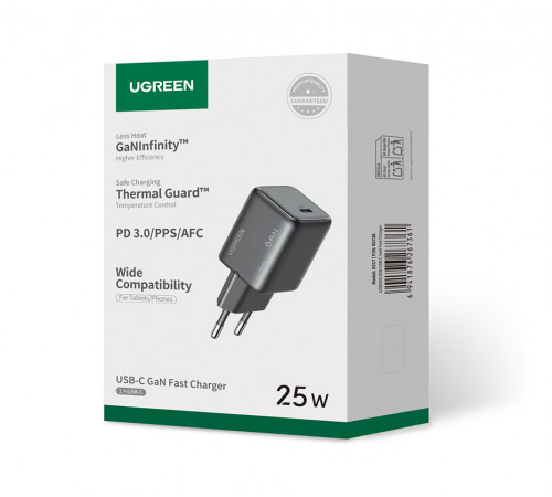 Мережевий зарядний пристрій з кабелем UGREEN X517 25W USB-C GaN Fast Charger Set EU+1M CC Cable black (UGR-75103)