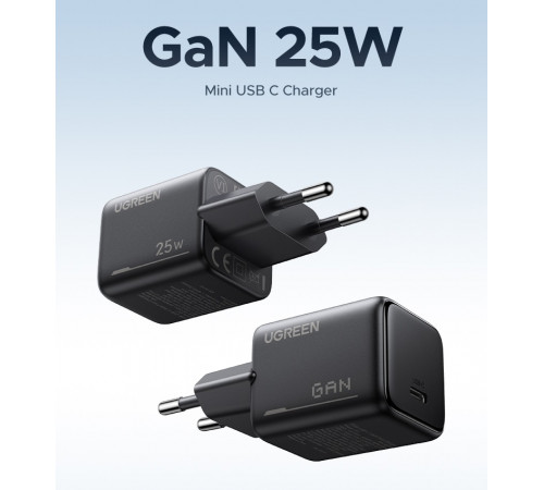 Мережевий зарядний пристрій з кабелем UGREEN X517 25W USB-C GaN Fast Charger Set EU+1M CC Cable black (UGR-75103)