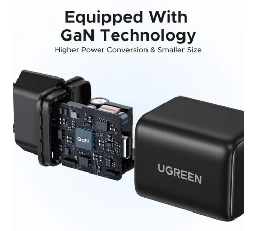 Мережевий зарядний пристрій з кабелем UGREEN X517 25W USB-C GaN Fast Charger Set EU+1M CC Cable black (UGR-75103)