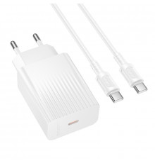 Мережевий зарядний пристрій з кабелем BOROFONE BAS75A Source single port PD30W charger set (C to C) (EU)White (6941991122866)