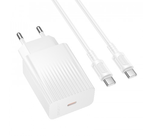 Мережевий зарядний пристрій з кабелем BOROFONE BAS75A Source single port PD30W charger set (C to C) (EU)White (6941991122866)