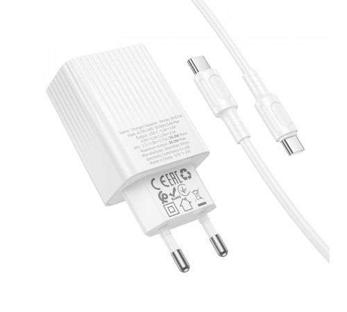 Мережевий зарядний пристрій з кабелем BOROFONE BAS75A Source single port PD30W charger set (C to C) (EU)White (6941991122866)
