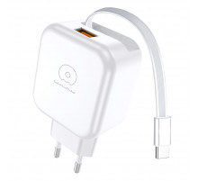 Мережевий зарядний пристрій з кабелем WUW-C268 12W fast charger USB A +retractable 70cm type c Cable (6978749570044)