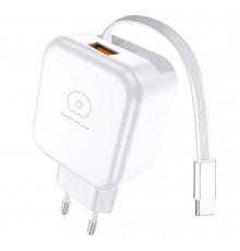 Мережевий зарядний пристрій з кабелем WUW-C268 12W fast charger USB A +retractable 70cm type c Cable (6978749570044)