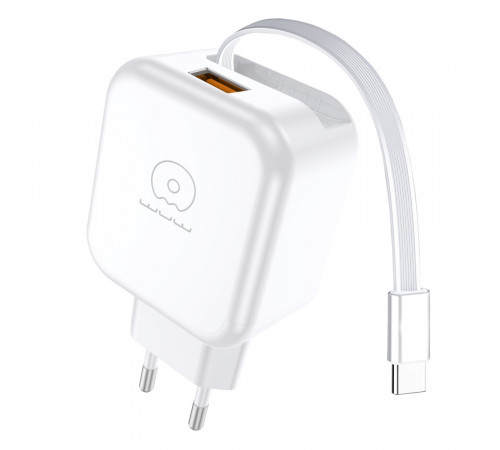 Мережевий зарядний пристрій з кабелем WUW-C268 12W fast charger USB A +retractable 70cm type c Cable (6978749570044)