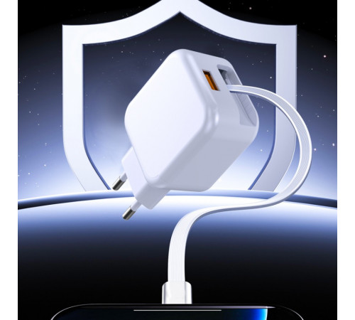 Мережевий зарядний пристрій з кабелем WUW-C268 12W fast charger USB A +retractable 70cm type c Cable (6978749570044)