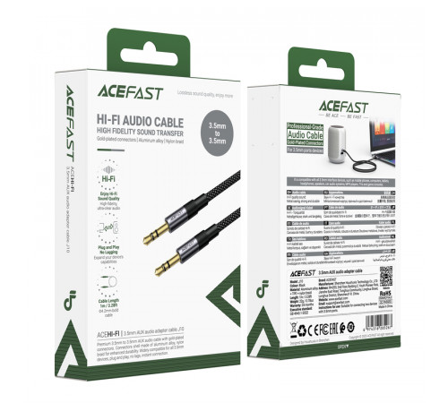 Аудіокабель ACEFAST J10 3.5mm male to 3.5mm male, nylon braid, 1m, Black (6974316285267)