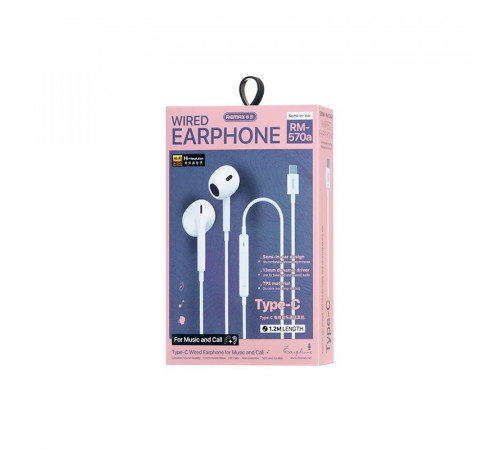 Дротові навушники  "REMAX Wired Earphones for Music and Call  RM-570/a/i" typec-White (6954851234678)