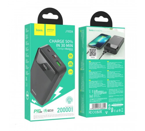 Зовнішній акумулятор HOCO J102A Cool figure PD20W+QC3.0 power bank(20000mAh) Black (6931474783622)