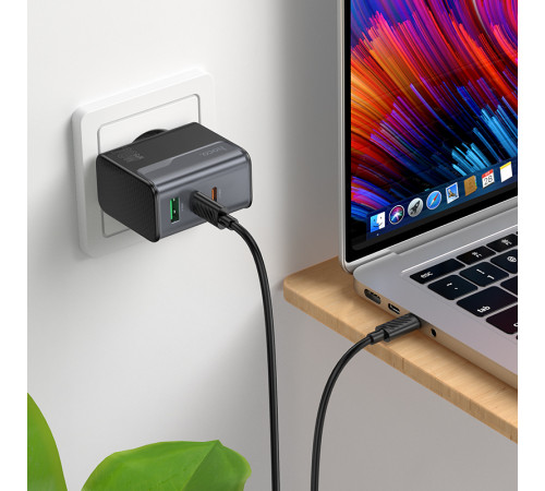 Мережевий зарядний пристрій HOCO CS75A Star Speed PD70W(2C1A) charger midnight black (6942007653862)