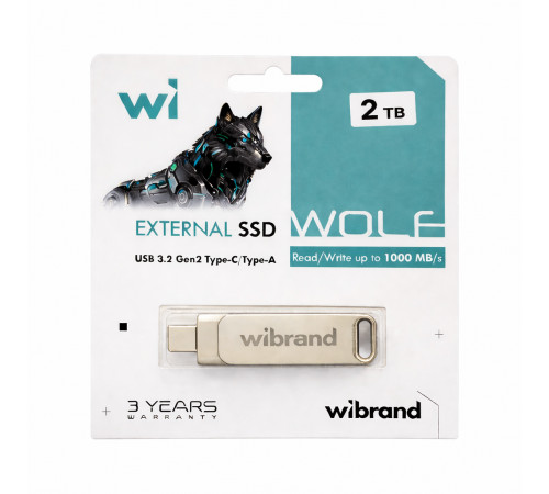 Портативний SSD Wibrand Wolf 2TB USB 3.2 Gen.2 Type-C/Type-A Read/Write 1000MB/s Silver (WIEXSSD/WO2TB)