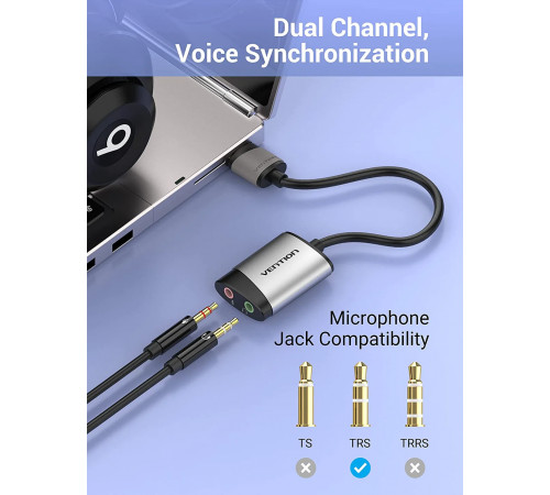 Адаптер Vention USB External Sound Card 0.15M Gray Metal Type (CDKHB) (CDKHB)