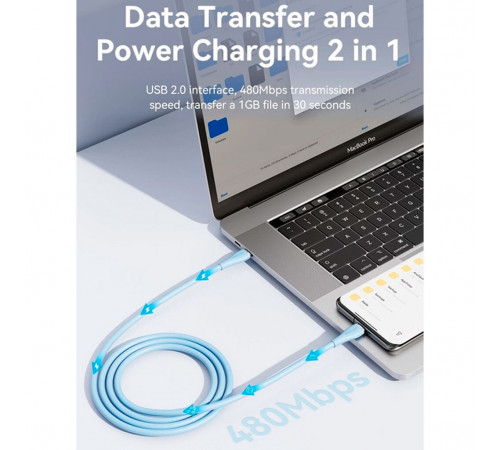 Кабель Vention USB 2.0 C Male to C Male 5A Cable 1M Light Green Silicone Type (TAWGF) (TAWGF)