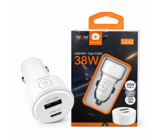 Автомобільний зарядний пристрій WUW-C242 PD20W+ QC18W Black (C242)