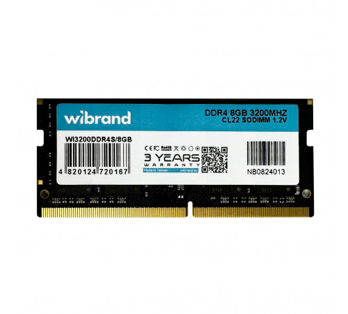 Оперативна пам'ять DDR4 Wibrand 8GB 3200MHz CL22 SODIMM (WI3200DDR4S/8GB)