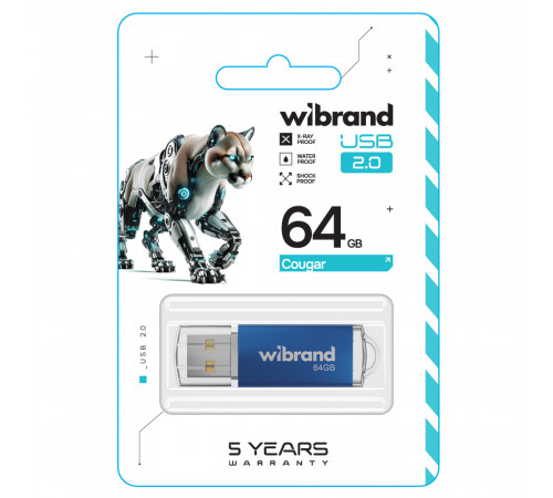 Флеш-накопичувач Wibrand USB 2.0 Cougar 64Gb Blue (WI2.0/CU64P1U)