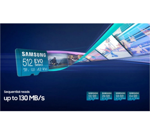 Карта пам'яті microSDXC (UHS-І U3) Samsung EVO Select 256Gb class 10 A2 V30 (R130MB/s, W30MB/s) (adapter SD) (MB-ME256KA/EU)