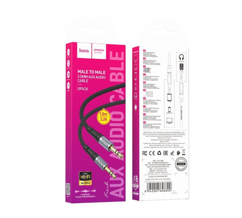 Аудiокабель HOCO UPA26 3.5mm male to 3.5mm male, nylon braid, 1m, Black (6942007608800)