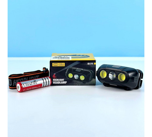 Ліхтар налобний KX-215 (LED, 2COB, акумулятор 18650, Type-C)